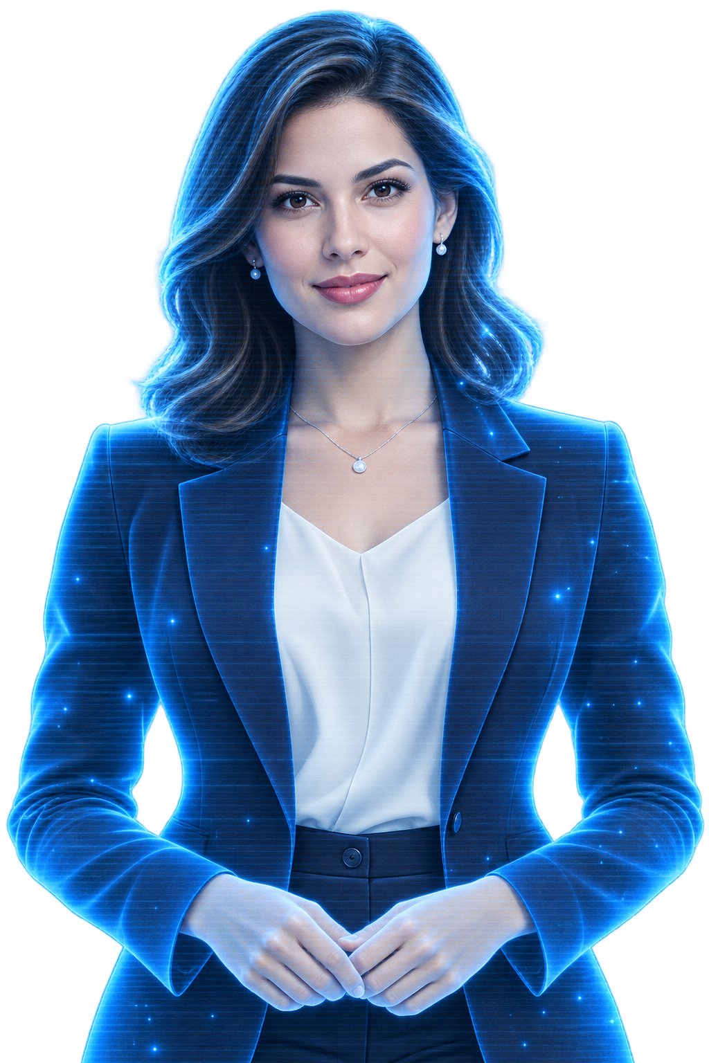 ALETEA, representación de una mujer ejecutiva con efecto azul de holograma